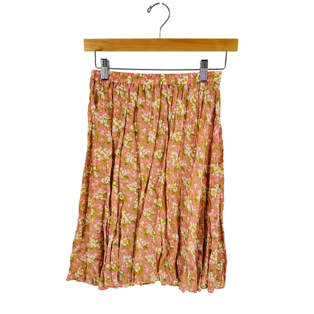 Moda Intl Skirt Pink‎ Medium Floral Elastic Waist Made in USA Vintage Cottage